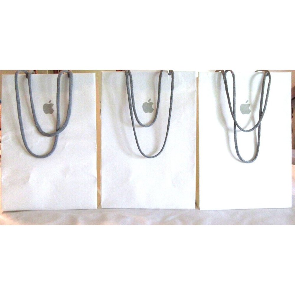 3 Apple Computer Store Gift Shopping Bags White Matte 2 Brand New 1 Preowned